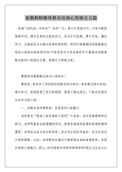 暑期教师继续教育培训心得体会五篇