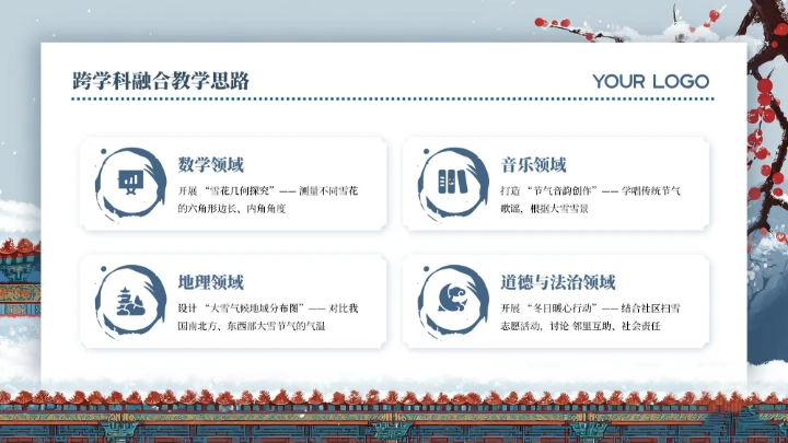 蓝色中国风中国传统二十四节气之大雪教育科普PPT模板