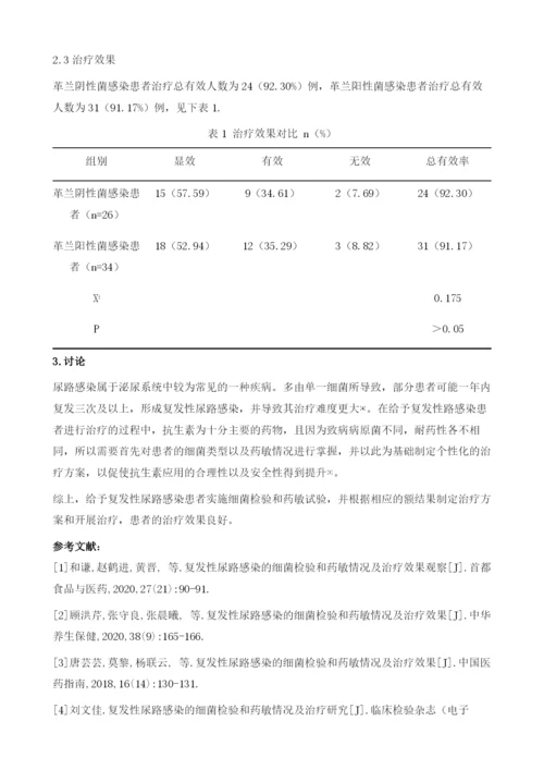 复发性尿路感染的细菌检验和药敏情况及治疗效果观察.docx