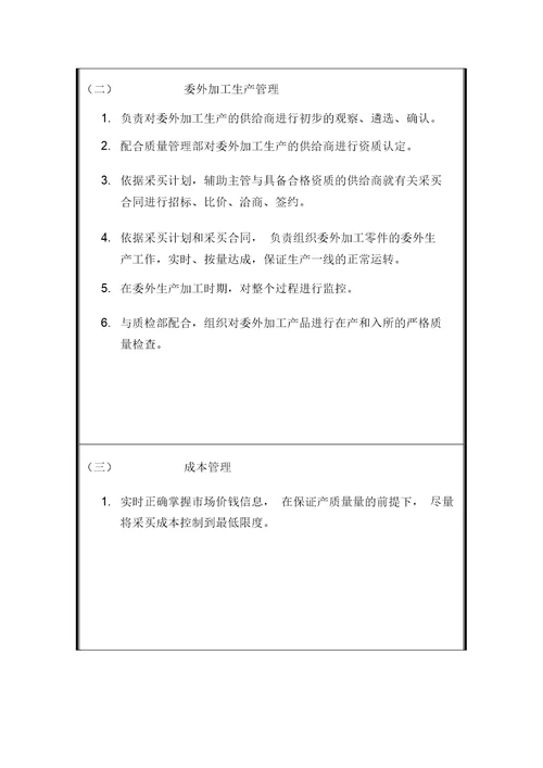 生产管理部采购管理员岗位说明书