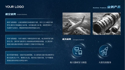 蓝色科技风高级航空航天企业介绍PPT模板