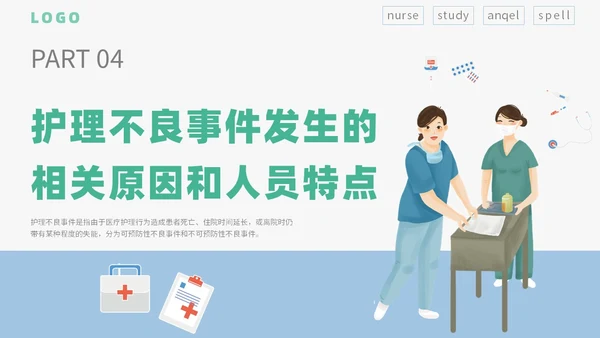 简约插画卡通医疗医院医生护士护理不良事件课件教学模板护理培训