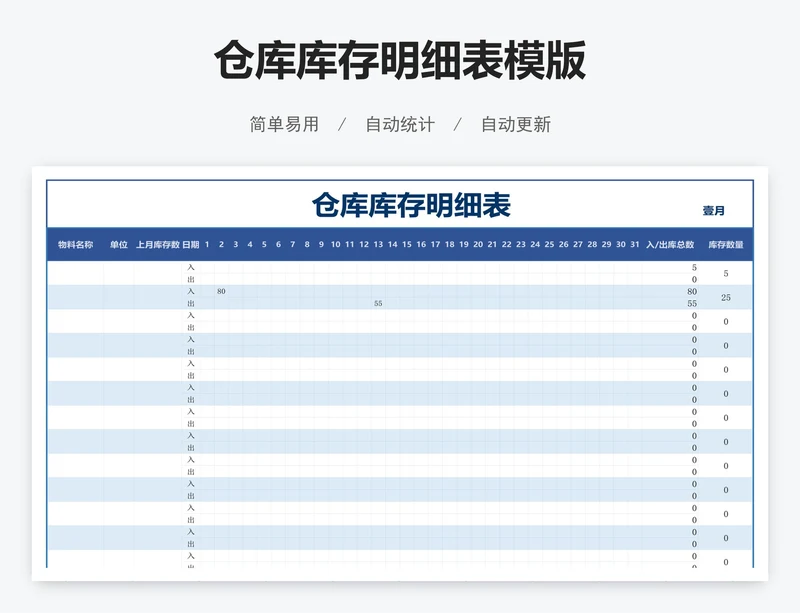 仓库库存明细表模版