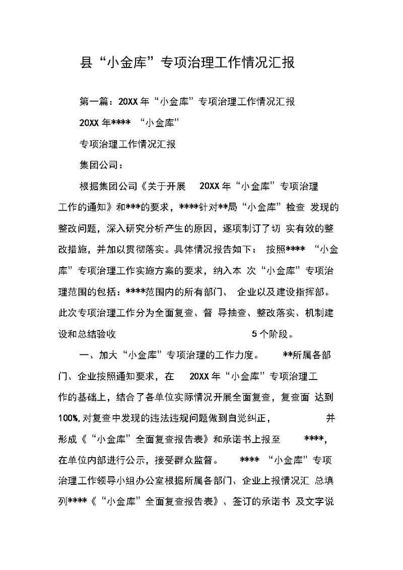 县“小金库”专项治理工作情况汇报