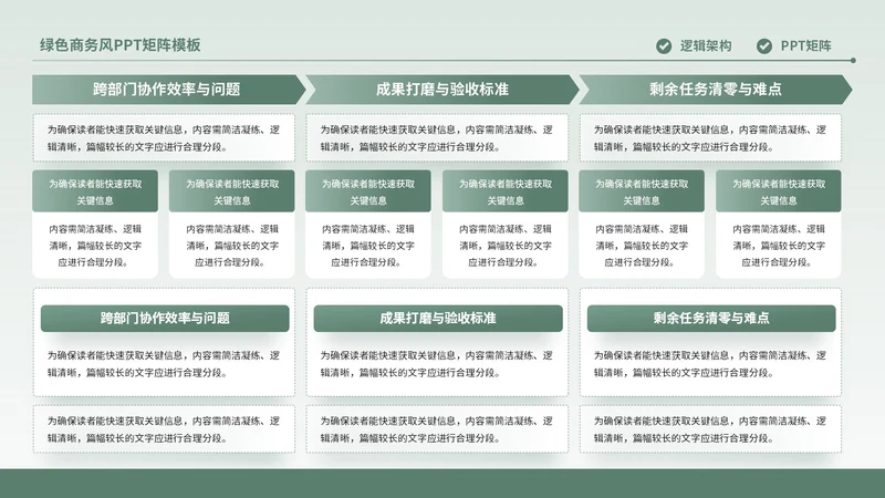 绿色商务风多项矩阵PPT单页
