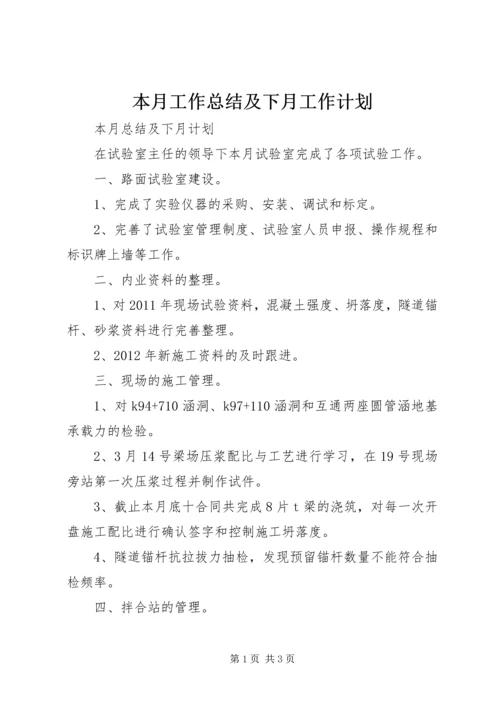 本月工作总结及下月工作计划 (5).docx