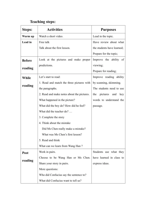 【新课标全英教学设计】Unit 1 A new start Understanding ideas 