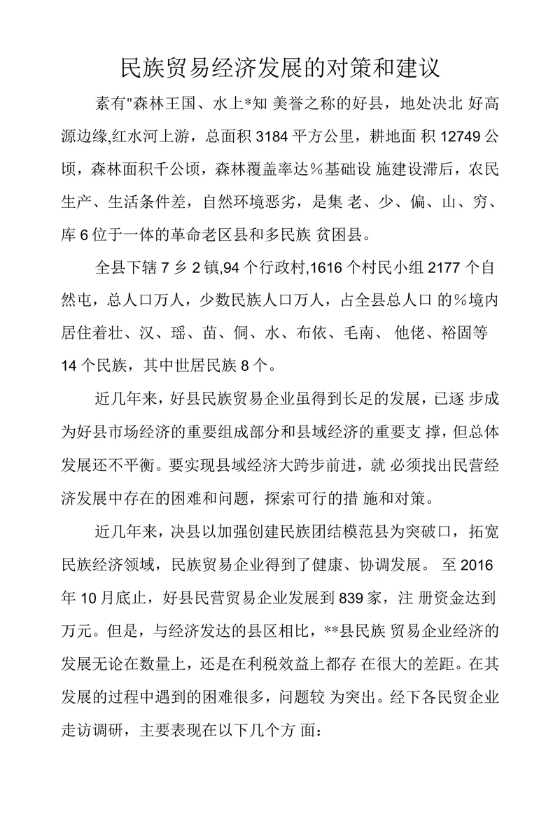 民族贸易经济发展的对策和建议