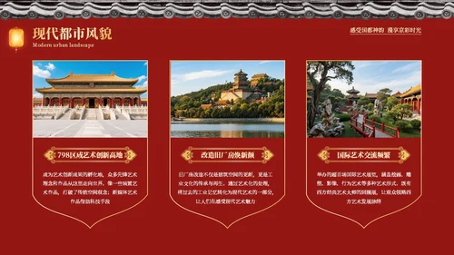 红色中国风印象北京旅游介绍PPT模板