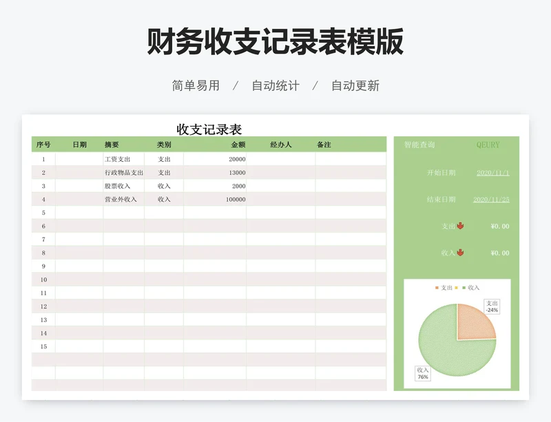 财务收支记录表模版