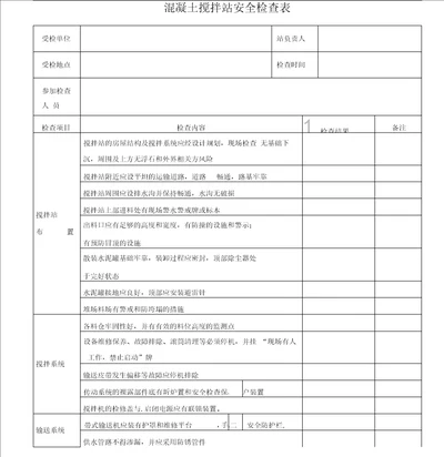 混凝土搅拌站安全检查表1