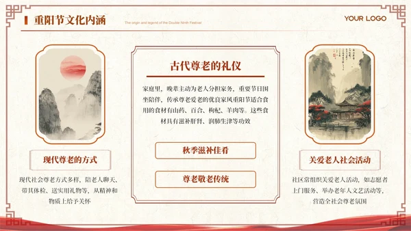 红色中国风重阳节赏析ppt模板