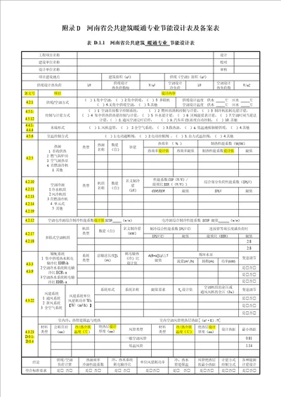 河南省公共建筑暖通专业节能设计表及备案表共4页