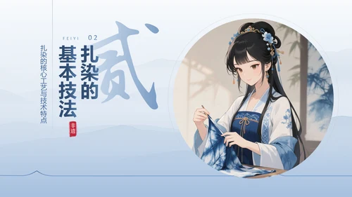 蓝色中国风非遗扎染文化技艺PPT模板