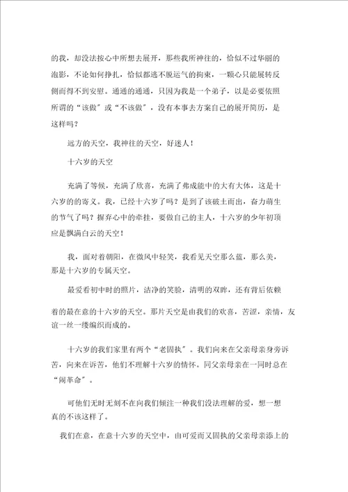 中小学十六岁的天空作文精选15篇