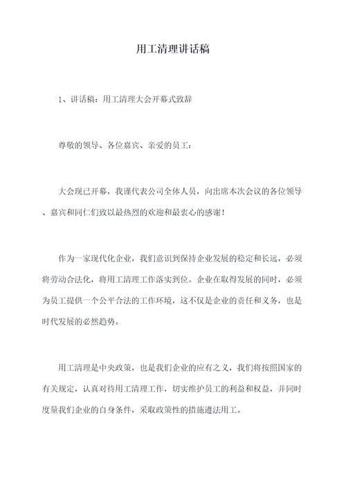 用工清理讲话稿