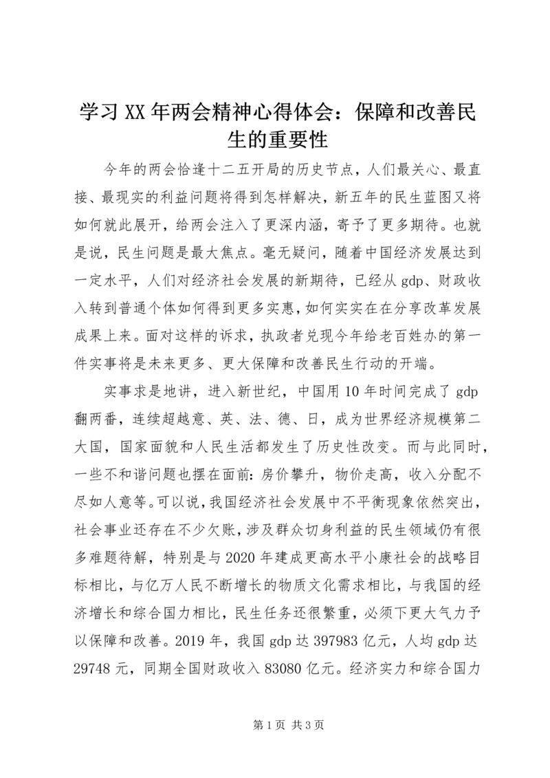 学习XX年两会精神心得体会：保障和改善民生的重要性.docx