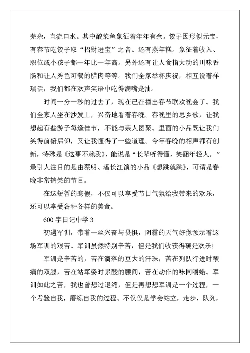 2022年600字日记高中大全