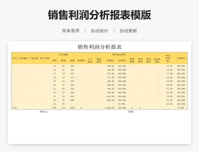 销售利润分析报表模版