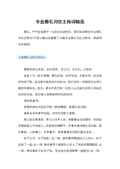 专业婚礼司仪主持词精选（主持技巧）