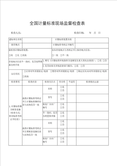 全国计量标准现场监督检查表