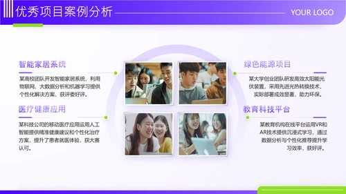 紫色商务风大学生创新创业大赛PPT