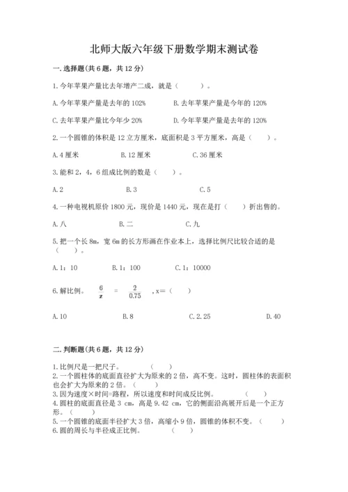 北师大版六年级下册数学期末测试卷审定版.docx