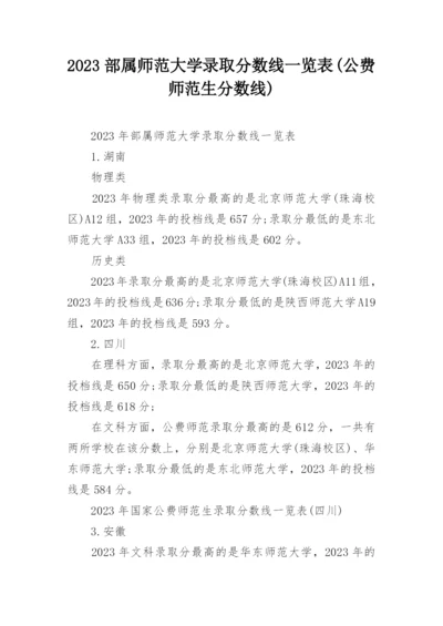 2023部属师范大学录取分数线一览表(公费师范生分数线).docx