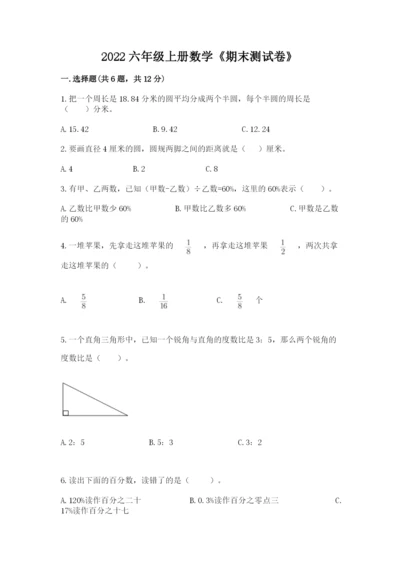 2022六年级上册数学《期末测试卷》精品（各地真题）.docx