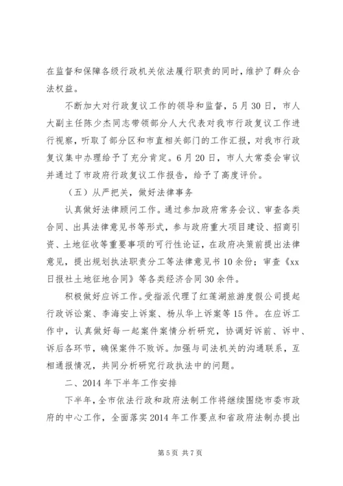 市政府法制办XX年上半年工作总结及下半年工作安排.docx