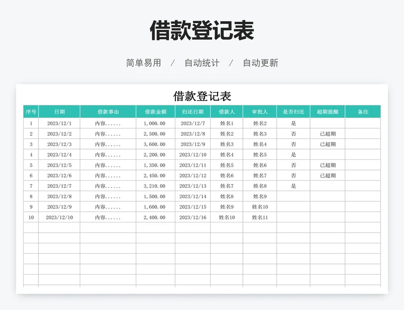 借款登记表