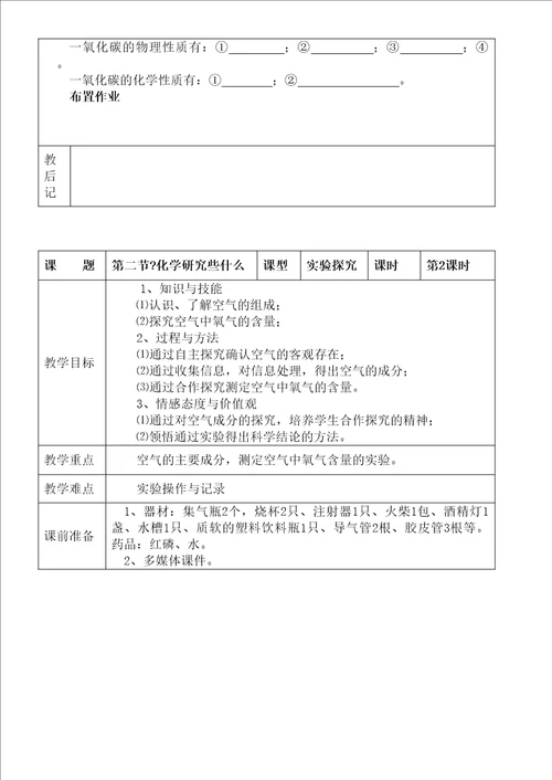 九级化学教案沪教版上册