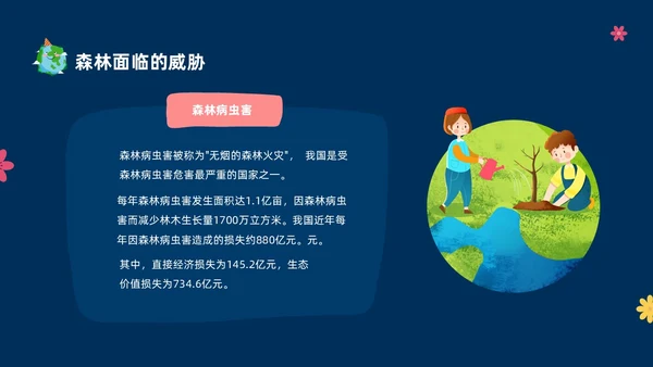 蓝色绿色卡通树木中小学世界森林日主题班会PPT