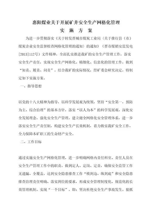 惠阳煤业网格化管理实施方案修订稿
