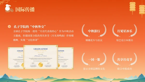 橙色中国风中秋节历史文化宣传PPT模板