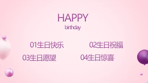 粉色生日快乐生日派对纪念册电子相册PPT模板