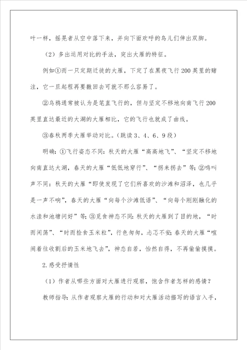 2022大雁归来教学设计