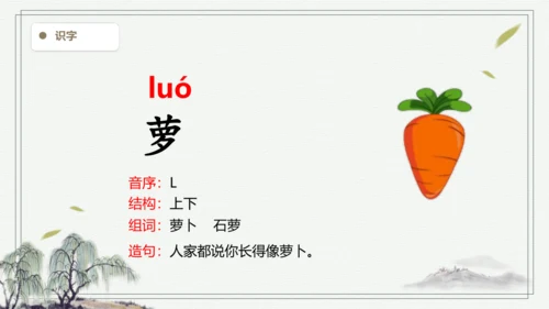 【2024秋季学期教材】语文三上 13.胡萝卜先生的长胡子   生字识记课件
