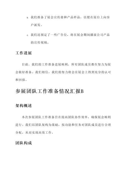 参展团队工作准备情况汇报