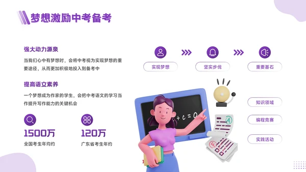 紫色3D风为梦想而战，向中考冲刺PPT模板