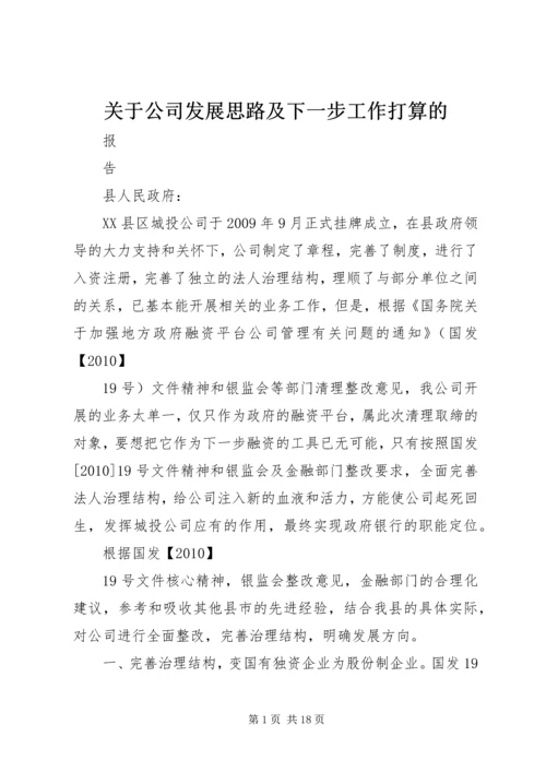 关于公司发展思路及下一步工作打算的.docx