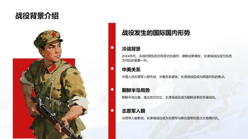 红色插画风长津湖战役英勇事迹PPT模板
