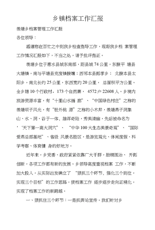 乡镇档案工作汇报