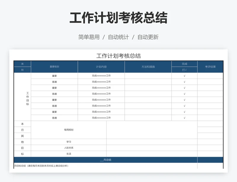 工作计划考核总结