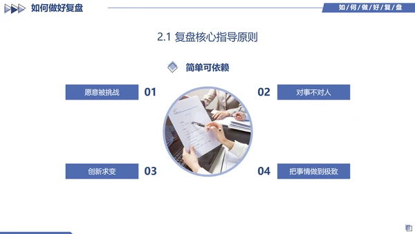 蓝色简约几何图形如何做好复盘工作培训PPT