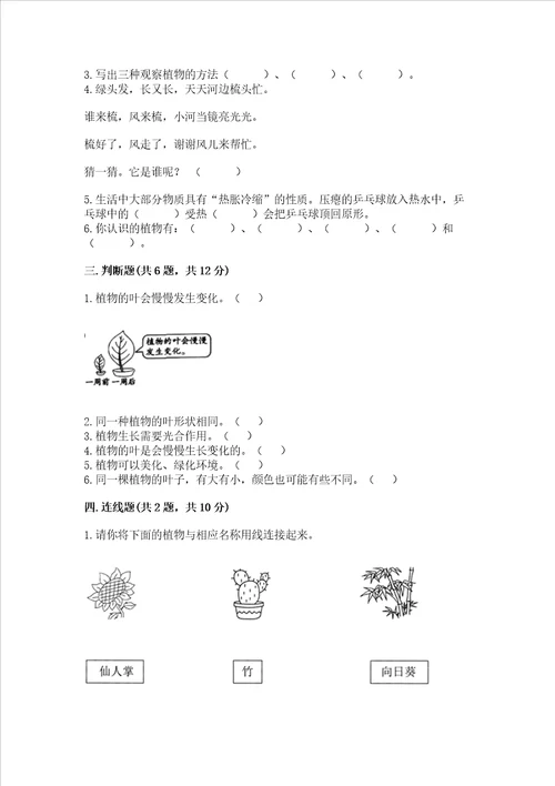 教科版科学一年级上册第一单元植物测试卷及参考答案名师推荐