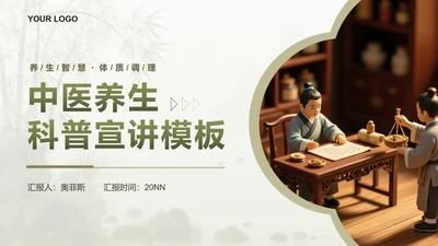 绿色插画风中医汇报PPT封面