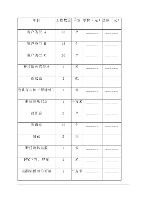 断桥隔热窗正规工程报价单