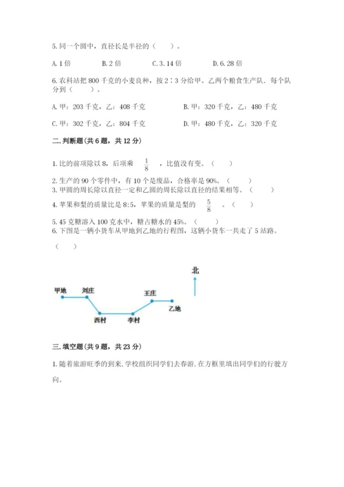 人教版六年级上册数学期末测试卷附答案【完整版】.docx