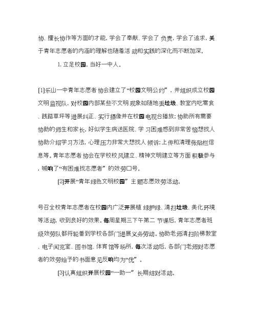 团委工作范文高中青志愿者活动工作总结